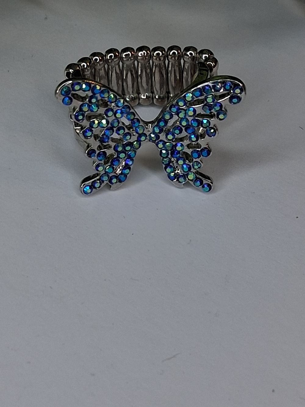Blue Iridescent Rhinrstone Butterfly Ring